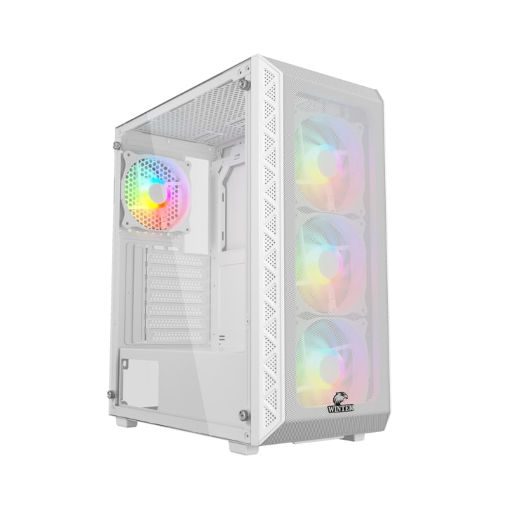 Корпус Wintek Mars PS195-6-M-W TG, ATX/Micro ATX, USB 1*3.0/2*2.0, 0,45mm, 4*12cm ARGB fan (контроллер + пульт д/у в комплекте), белый