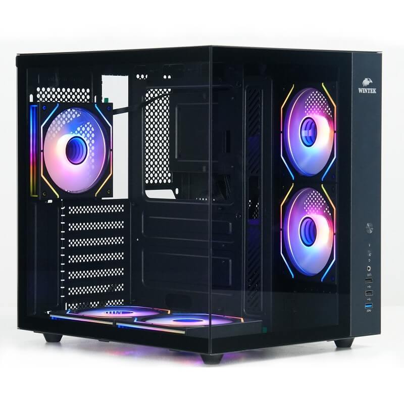 Корпус Wintek Cube Pro V909-B TG, ATX, USB 1*3.0/2*2.0, 5*12cm ARGB PWM (контр. + пульт д/у), чёрный