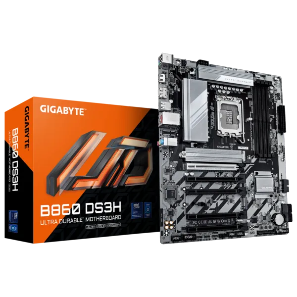 Материнская плата GIGABYTE B860 DS3H, LGA1851, 4xDDR5, PCIe5.0, HDMI+DP, 2xM.2, 2.5Gb LAN, ATX