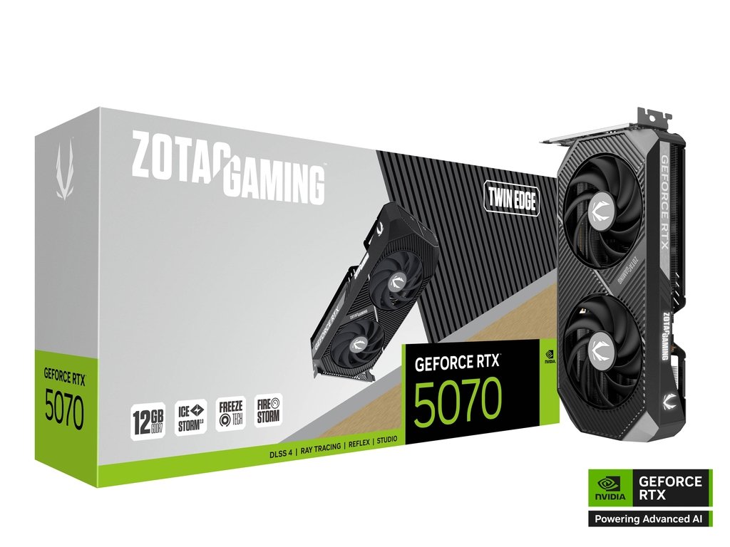 Видеокарта ZOTAC RTX 5070 TWIN EDGE (ZT-B50700E-10P), 12Gb/192 bit, HDMIx1+DPx3, PCIe5.0