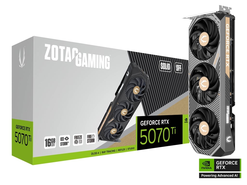 Видеокарта ZOTAC RTX 5070Ti SOLID SFF (ZT-B50710D3-10P), 16Gb/256bit, HDMIx1+DPx3, PCIe5.0x16