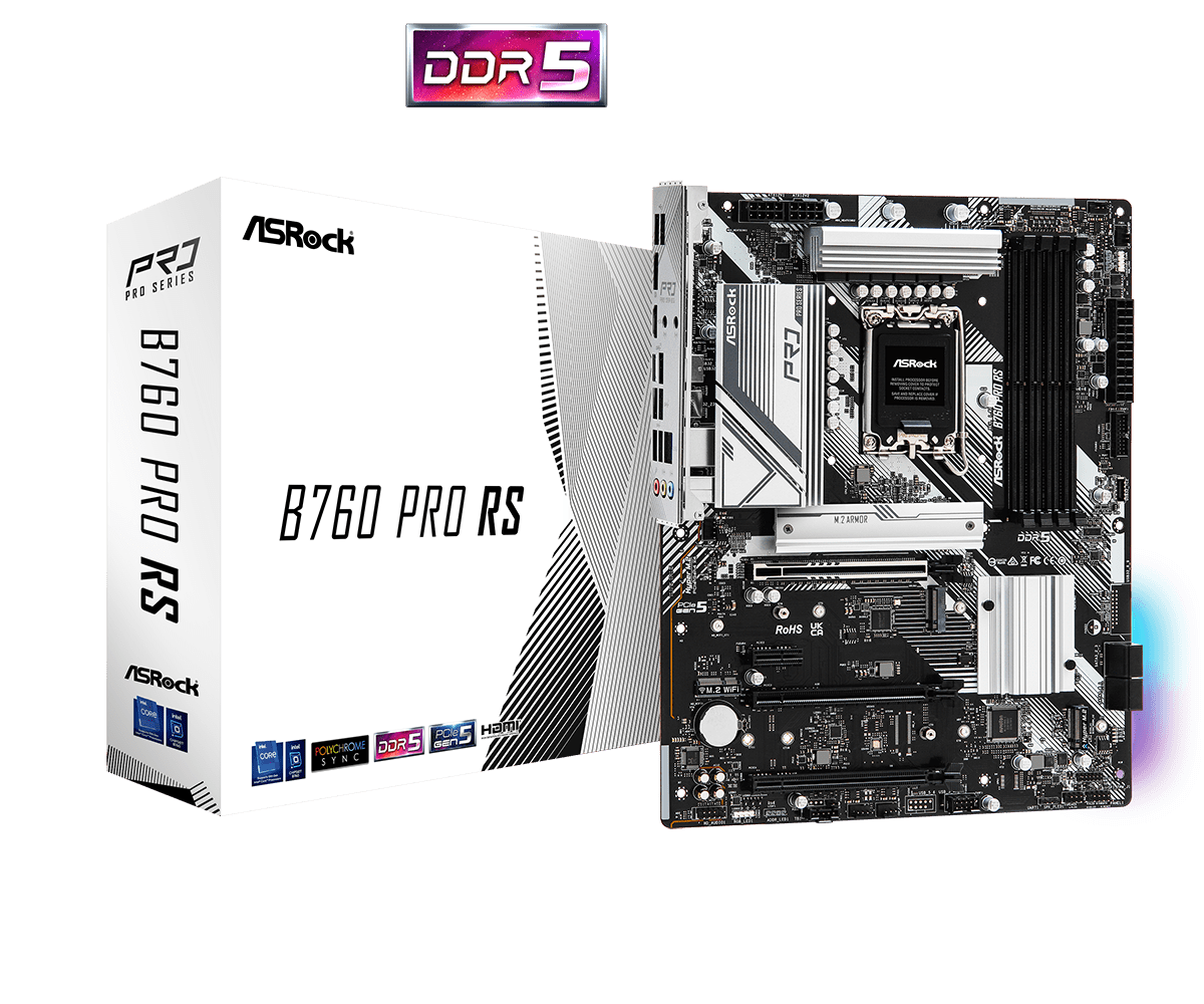 Материнская плата ASRock B760 PRO RS LGA1700 4xDDR5 4xSATA RAID 2xM.2 HDMI DP eDP ATX