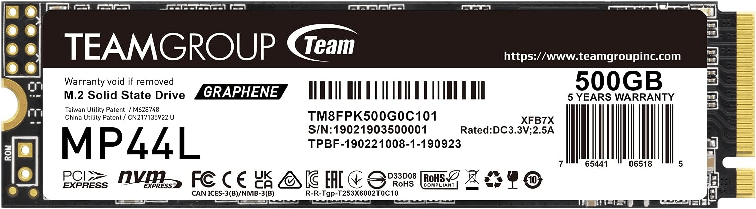 Твердотельный накопитель  500GB SSD TeamGroup MP44L PCIe 4.0 R5000Mb/s, W2500MB/s TM8FPK500G0C101