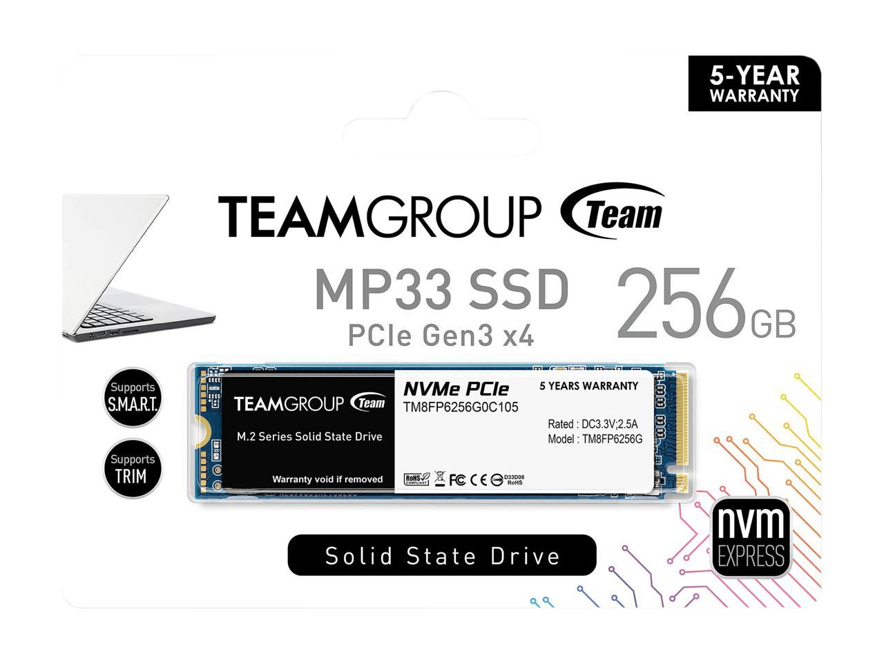 Твердотельный накопитель  256GB SSD TeamGroup MP33 M.2 NVMe R1600Mb/s W1300MB/s TM8FP6256G0C101