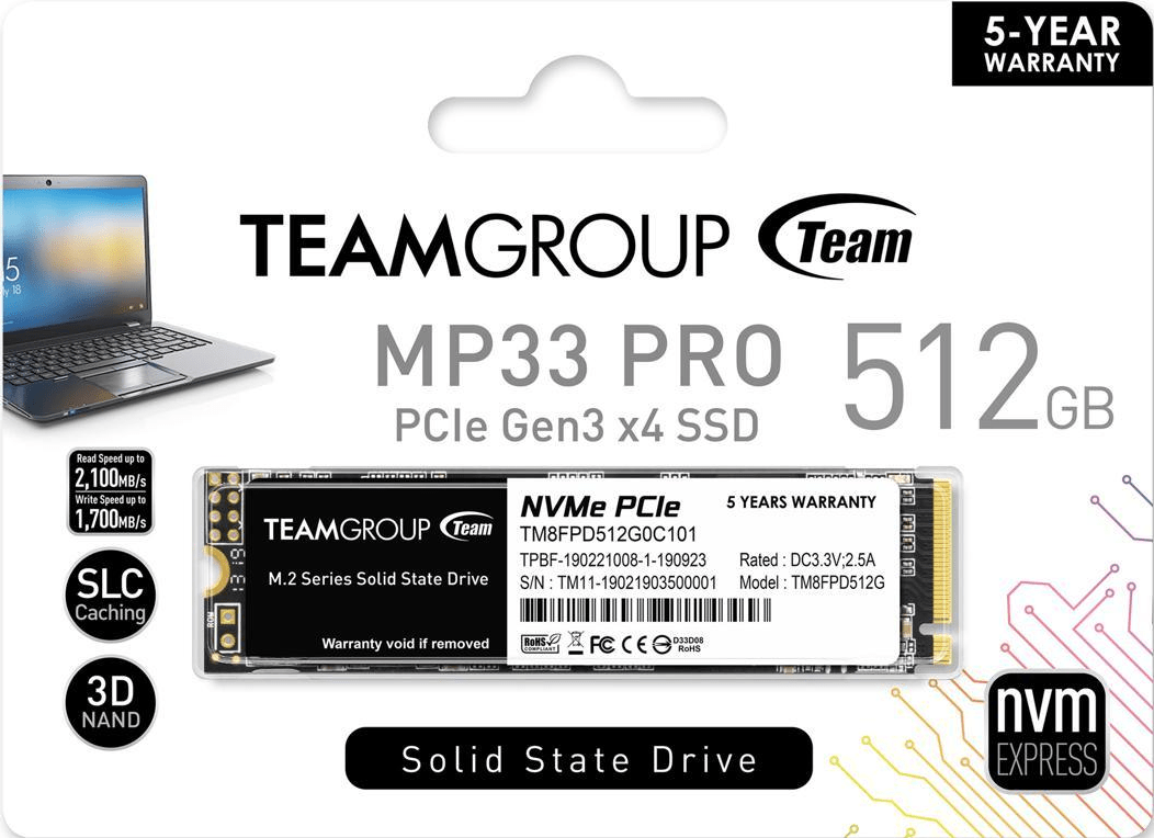 Твердотельный накопитель  512GB SSD TeamGroup MP33 PRO M.2 NVMe R3500Mb/s W3000MB/s TM8FPD512G0C101