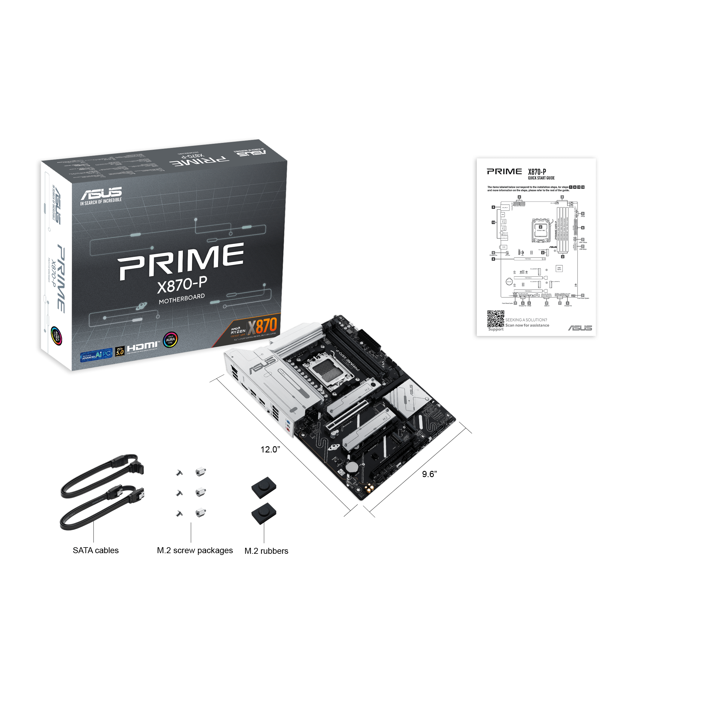 Материнская плата ASUS PRIME X870-P AM5 4xDDR5 2xSATA3 4xM.2 HDMI USB-C ATX