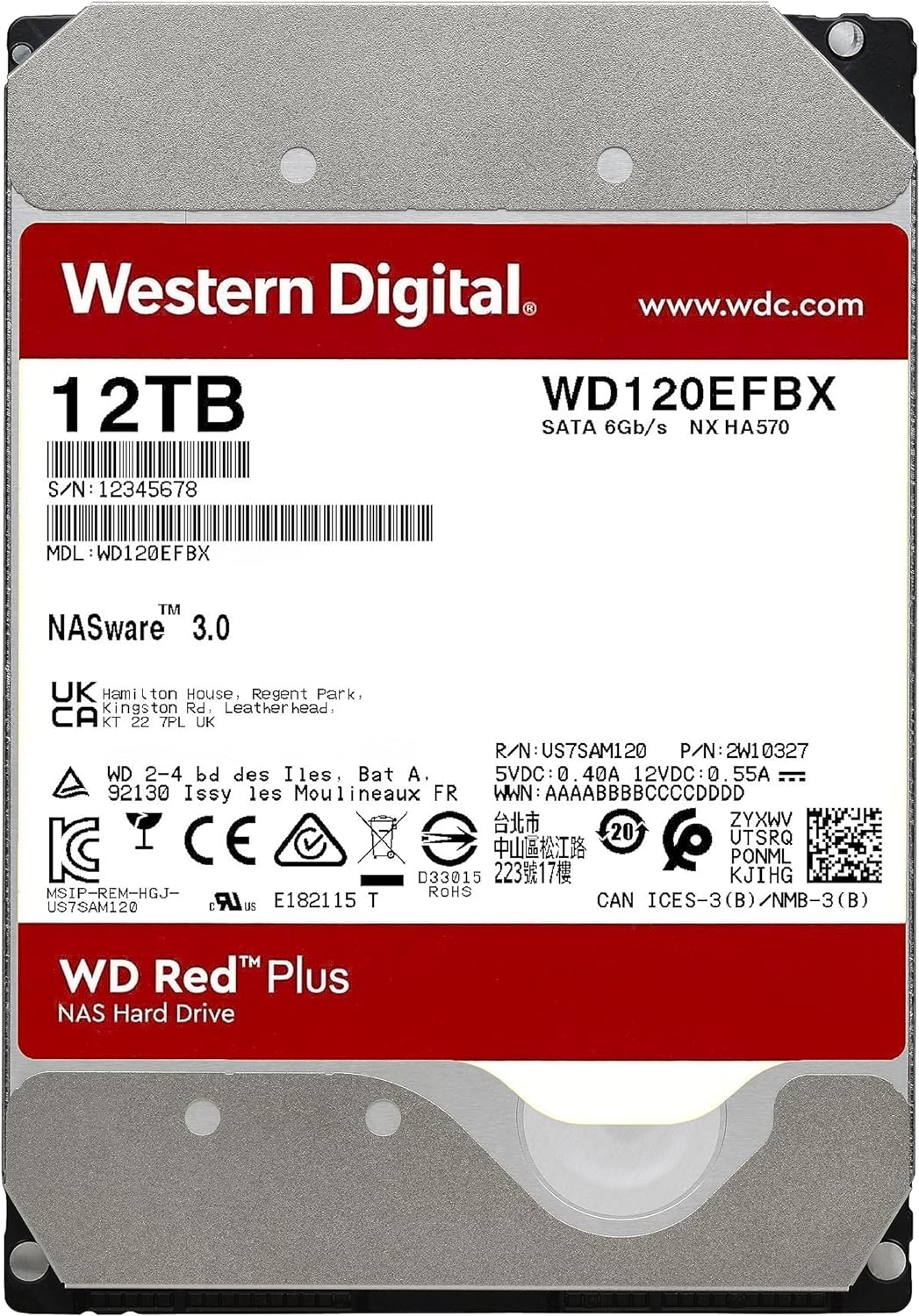 Жесткий диск для NAS систем HDD 12Tb Western Digital RED Plus SATA6Gb/s 3.5
