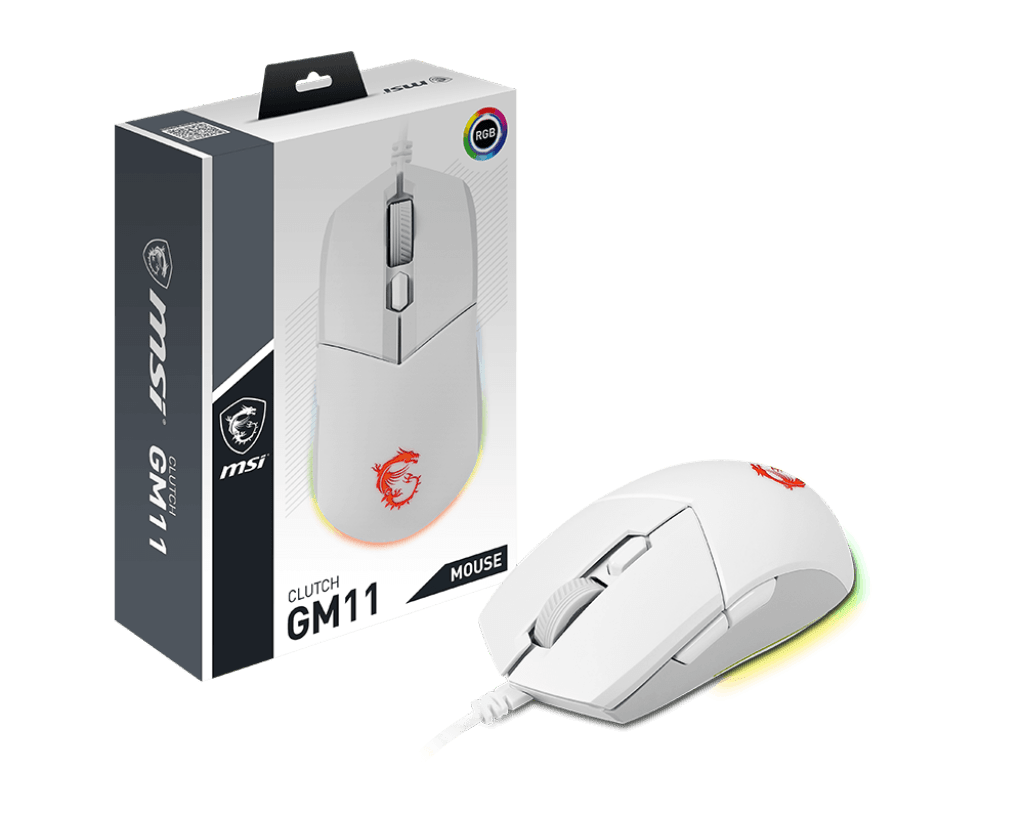 Мышь MSI Clutch GM11 Полноцветная RGB подсветка с 7 световыми эффектами. 5-уровневый сенсор White