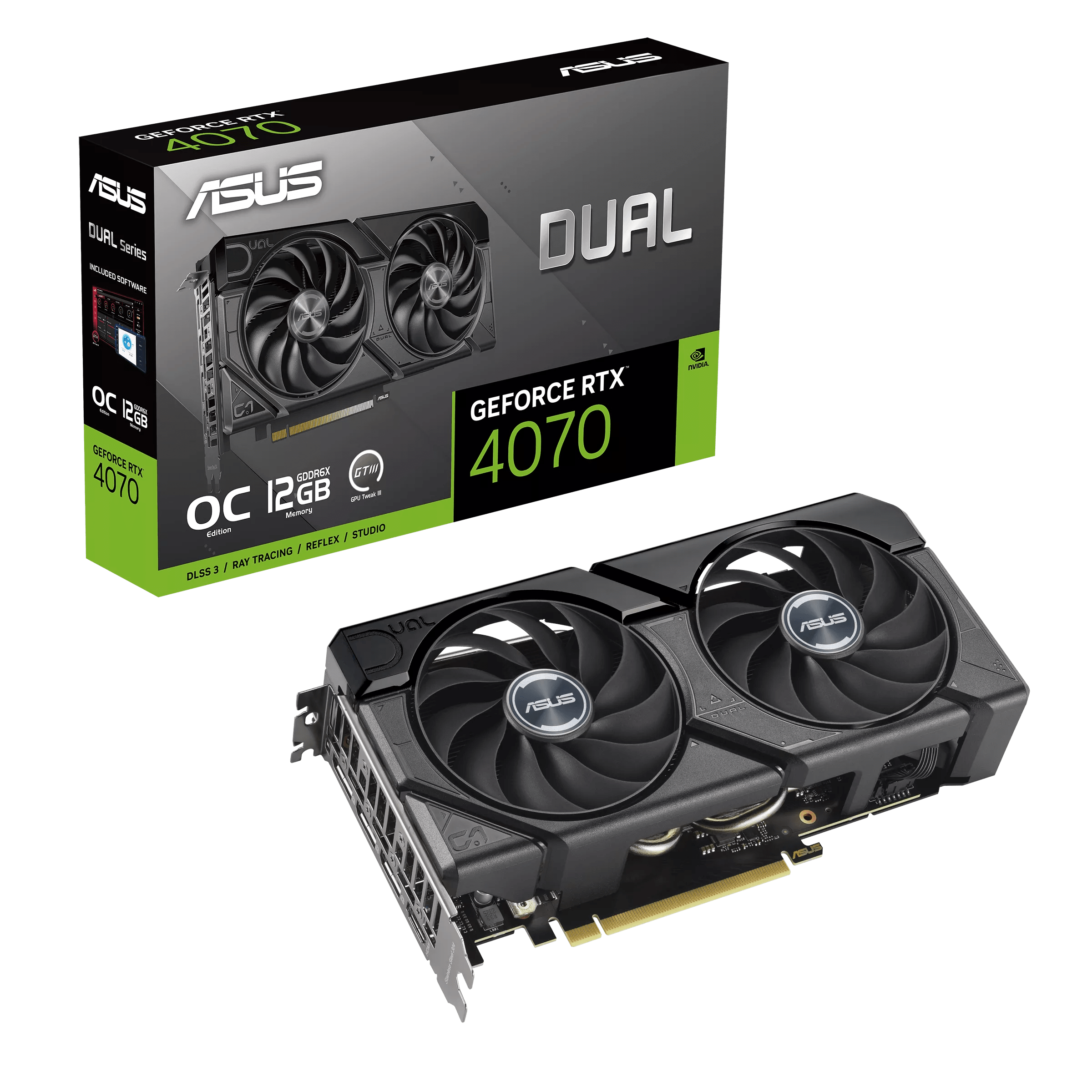 Видеокарта ASUS GeForce RTX4070 OC, 12GB GDDR6X 192-bit 1xHDMI 3xDP DUAL-RTX4070-O12G-EVO