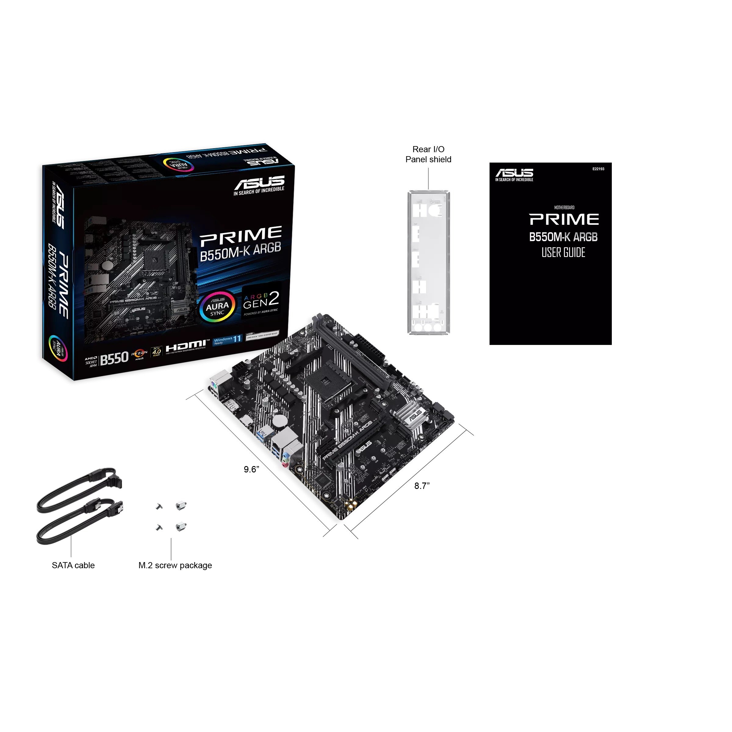 Материнская плата ASUS PRIME B550M-K ARGB AM4 2xDDR4 4xSATA3 RAID 2xM.2 HDMI DP mATX 1 Type-C