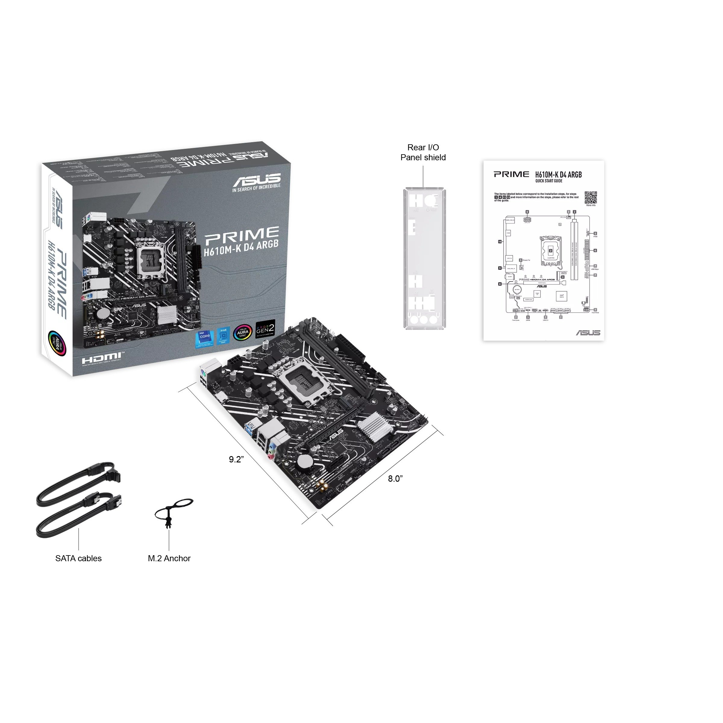 Материнская плата ASUS PRIME  H610M-K D4 ARGB, LGA1700 2xDDR4 4xSATA3 M.2 HDMI mATX