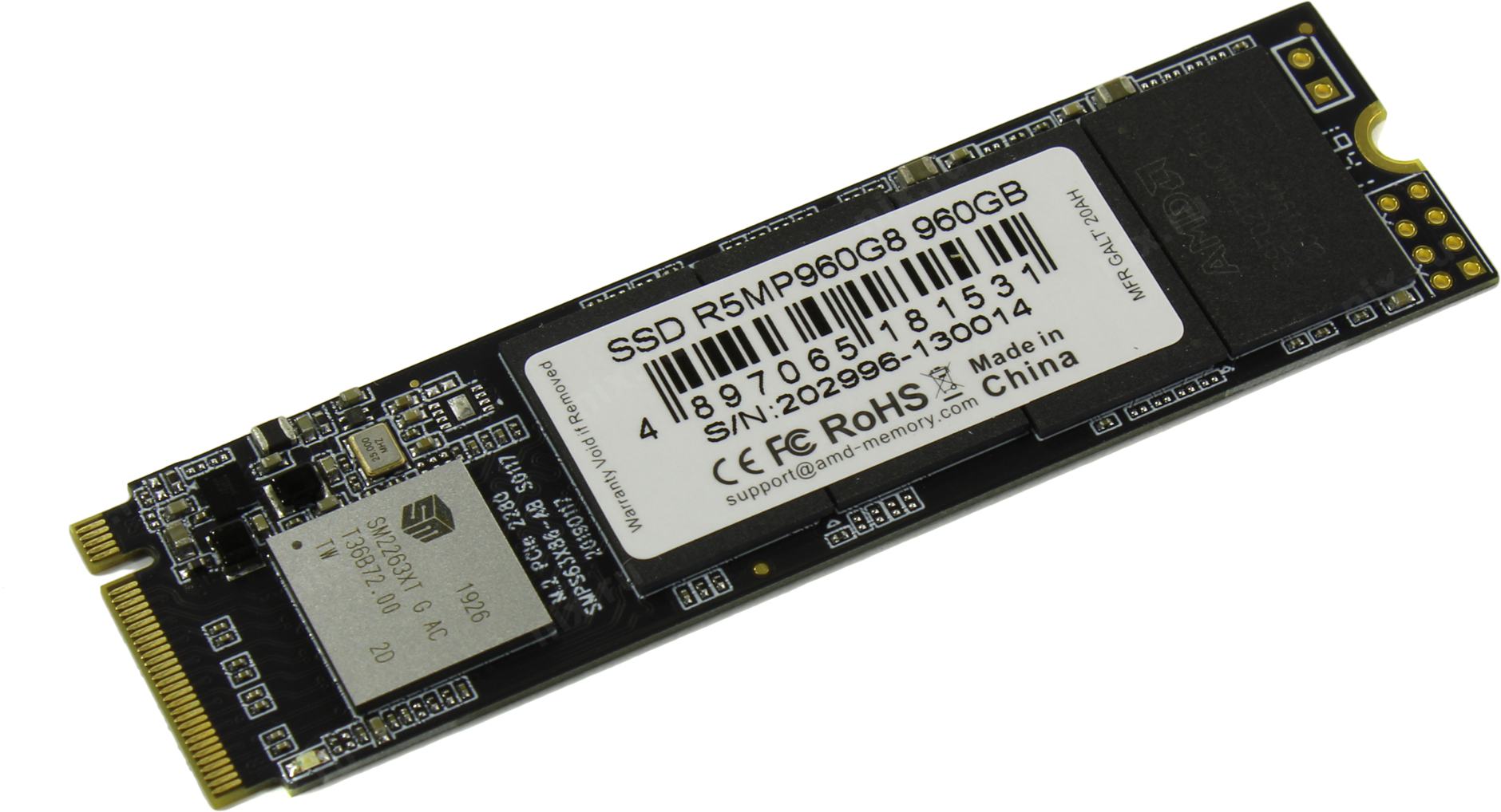 Твердотельный накопитель  960GB SSD AMD RADEON R5 M.2 2280 PCl-E R2100MB/s, W1650MB/s R5MP960G8