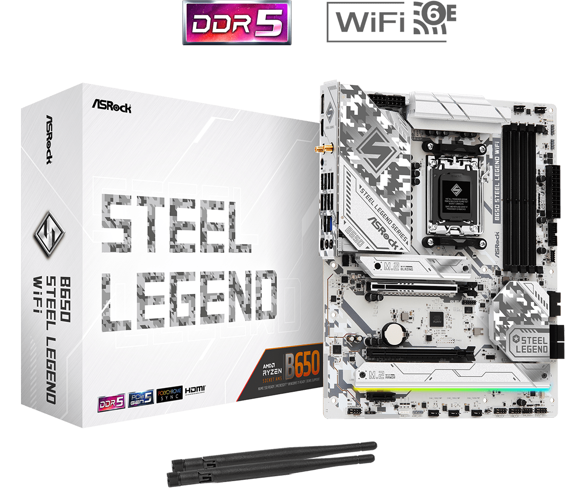 Материнская плата ASRock B650 STEEL LEGEND WIFI AM5 4xDDR5 4xSATA3 2xM.2 HDMI DP ATX