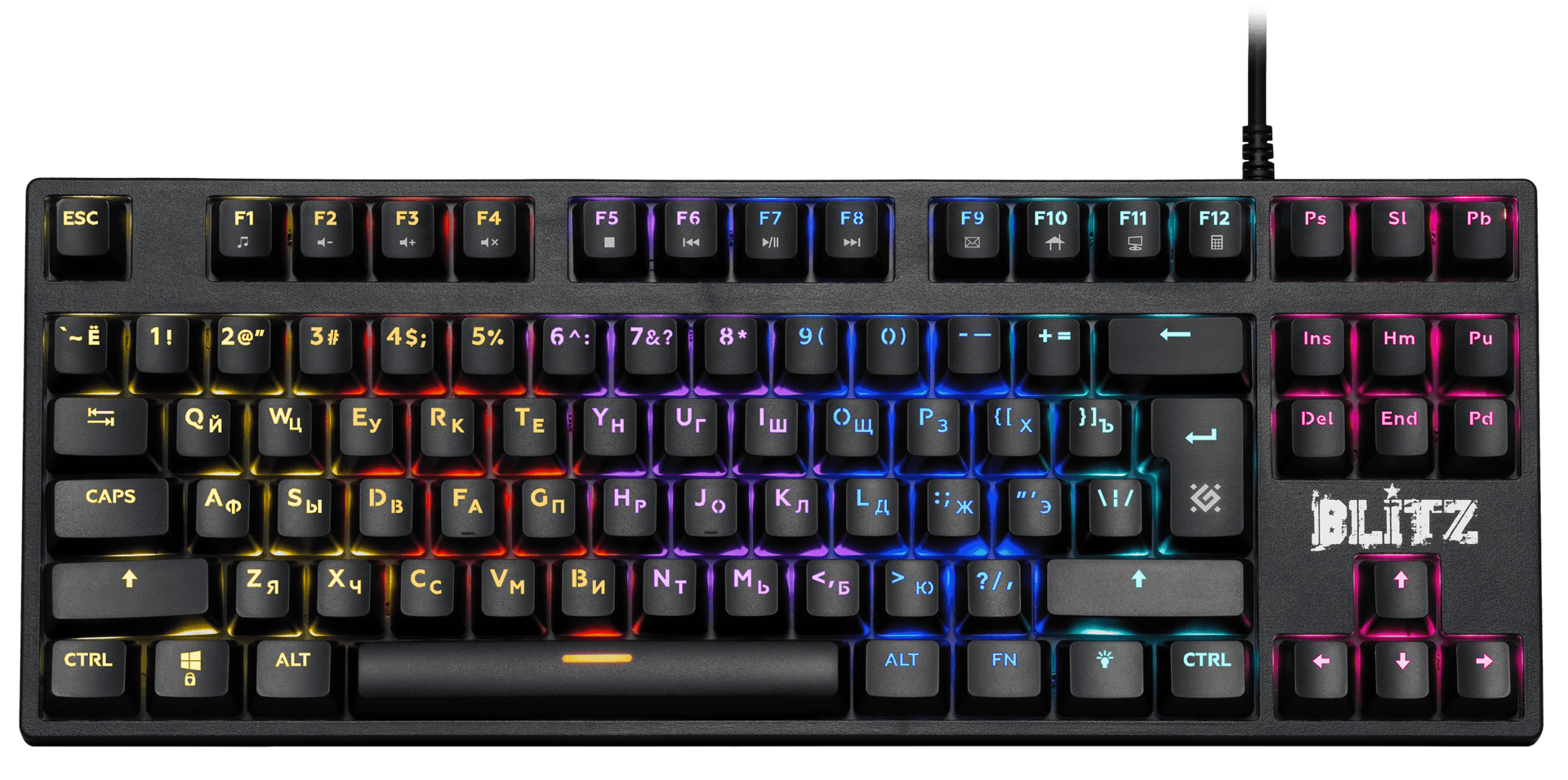 Клавиатура проводная игровая механическая Defender Blitz GK-240L RU,Rainbow (Черный), USB, ENG/RU, Н