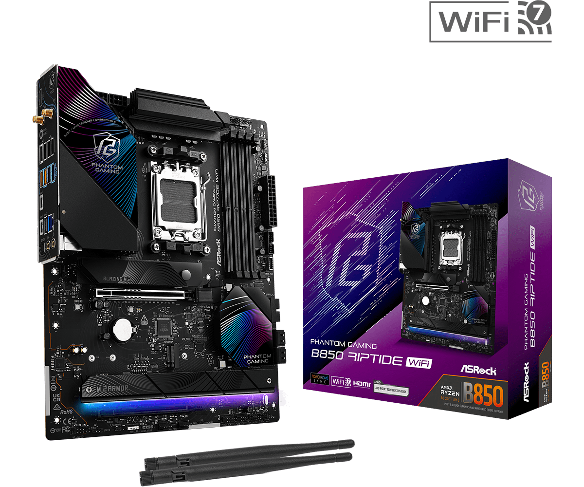 Материнская плата ASRock B850 RIPTIDE WIFI AM5 4xDDR5 4xSATA 2xM.2 1xM.2 Key  2xWiFi, 1xHDMI ATX