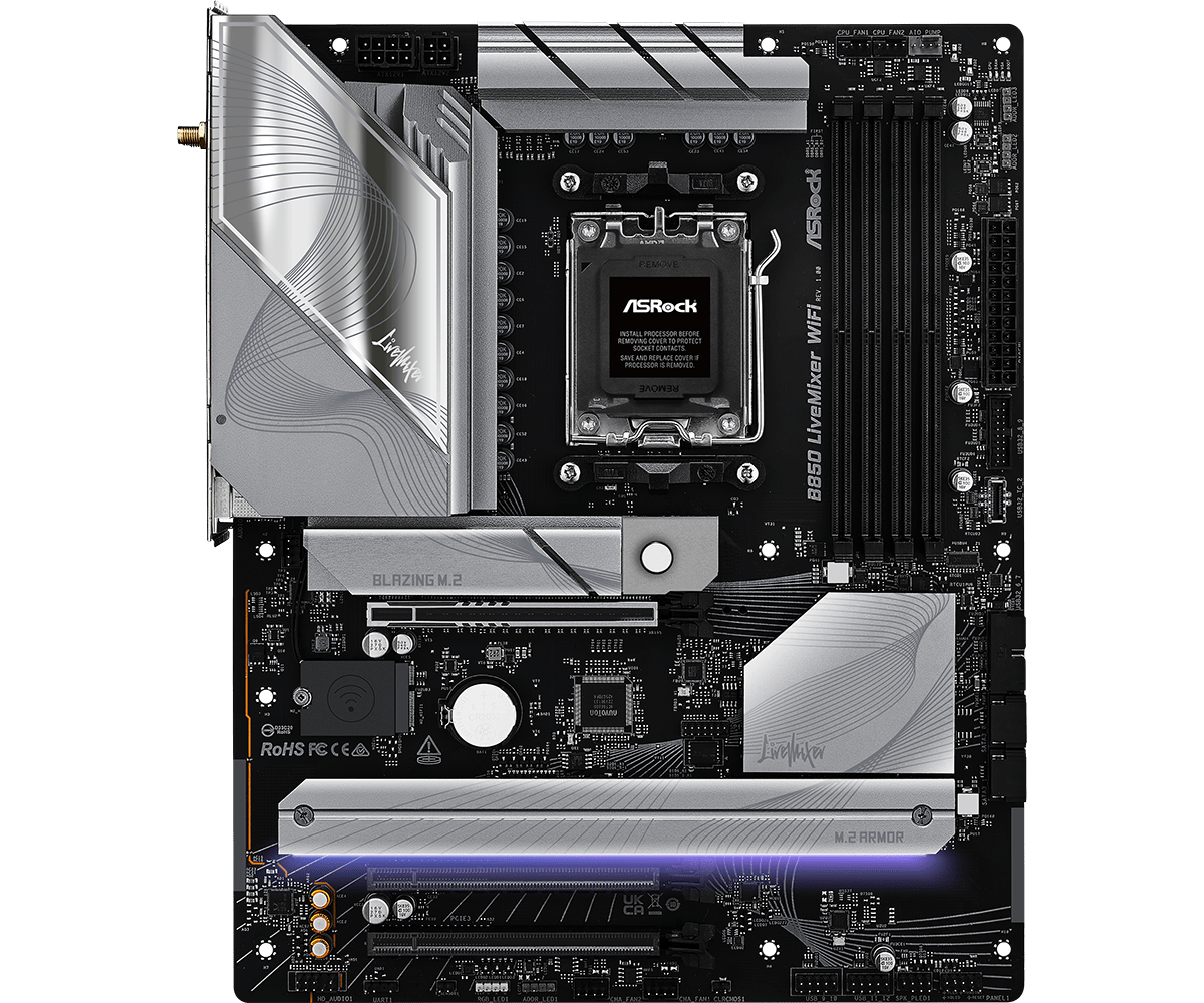 Материнская плата ASRock B850 LIVEMIXER WIFI AM5 4xDDR5 2xSATA 3xM.2 23xUSB 1xHDMI 1xDP ATX
