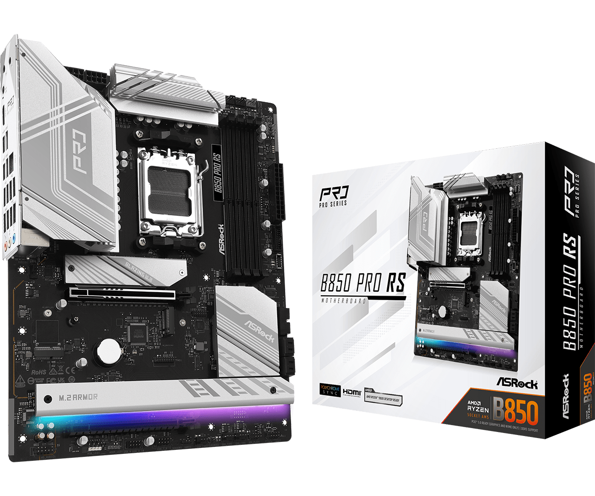 Материнская плата ASRock B850 PRO RS AM5 4xDDR5 4xSATA 3xM.2 1xUM.2 21xUSB 1xHDMI ATX