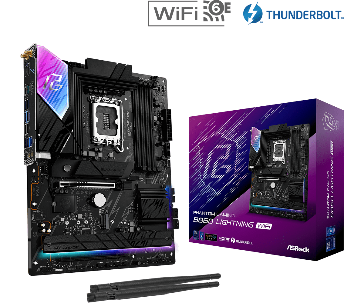 Материнская плата ASRock B860 LIGHTNING WIFI LGA1851 4xDDR5 4xSATA 4xM.2 1xHDMI 1xDP ATX