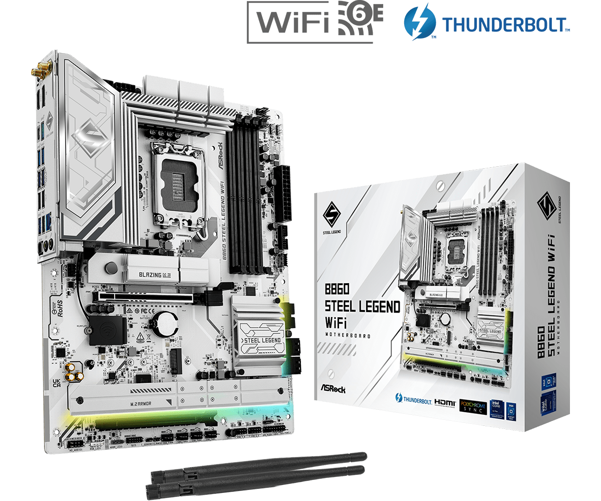 Материнская плата ASRock B860 STEEL LEGEND WIFI LGA1851 4xDDR5 4xSATA 4xM.2 1xHDMI 1xDP ATX
