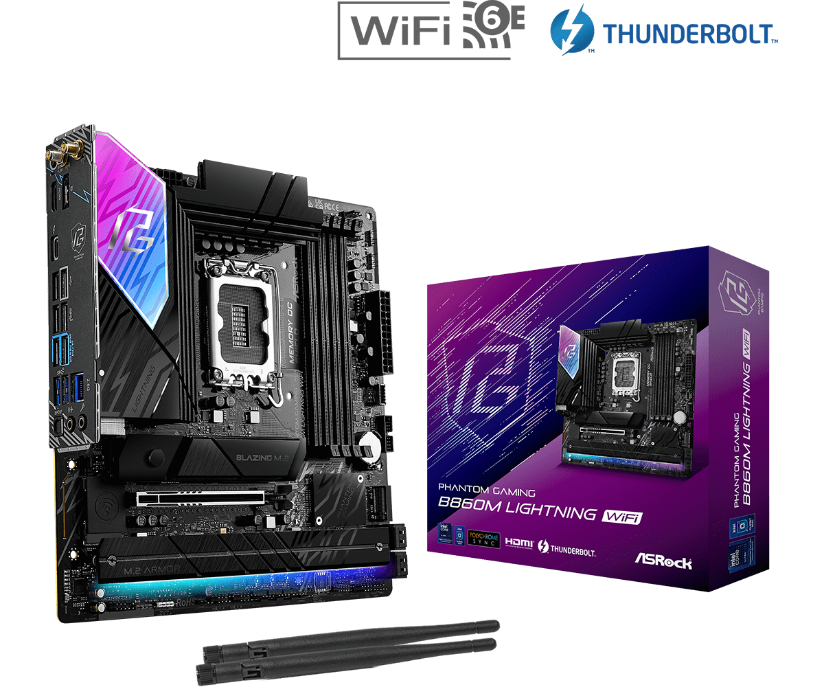 Материнская плата ASRock B860M LIGHTNING WIFI LGA1851 4xDDR5 4xSATA 4xM.2 1xHDMI 1xDP WiFi mATX