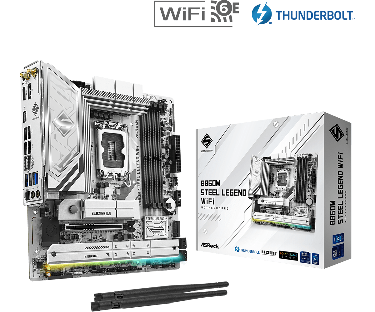Материнская плата ASRock B860M STEEL LEGEND WIFI LGA1851 4xDDR5 4xSATA 4xM.2 1xHDMI 1xDP WiFi mATX