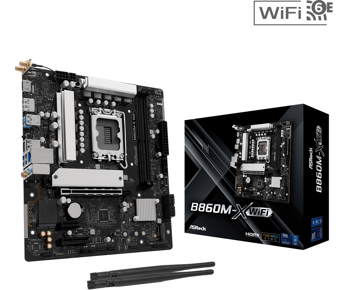 Материнская плата ASRock B860M-X WIFI LGA1851 2xDDR5 4xSATA 2xM.2 1xHDMI 1xDP WiFi mATX
