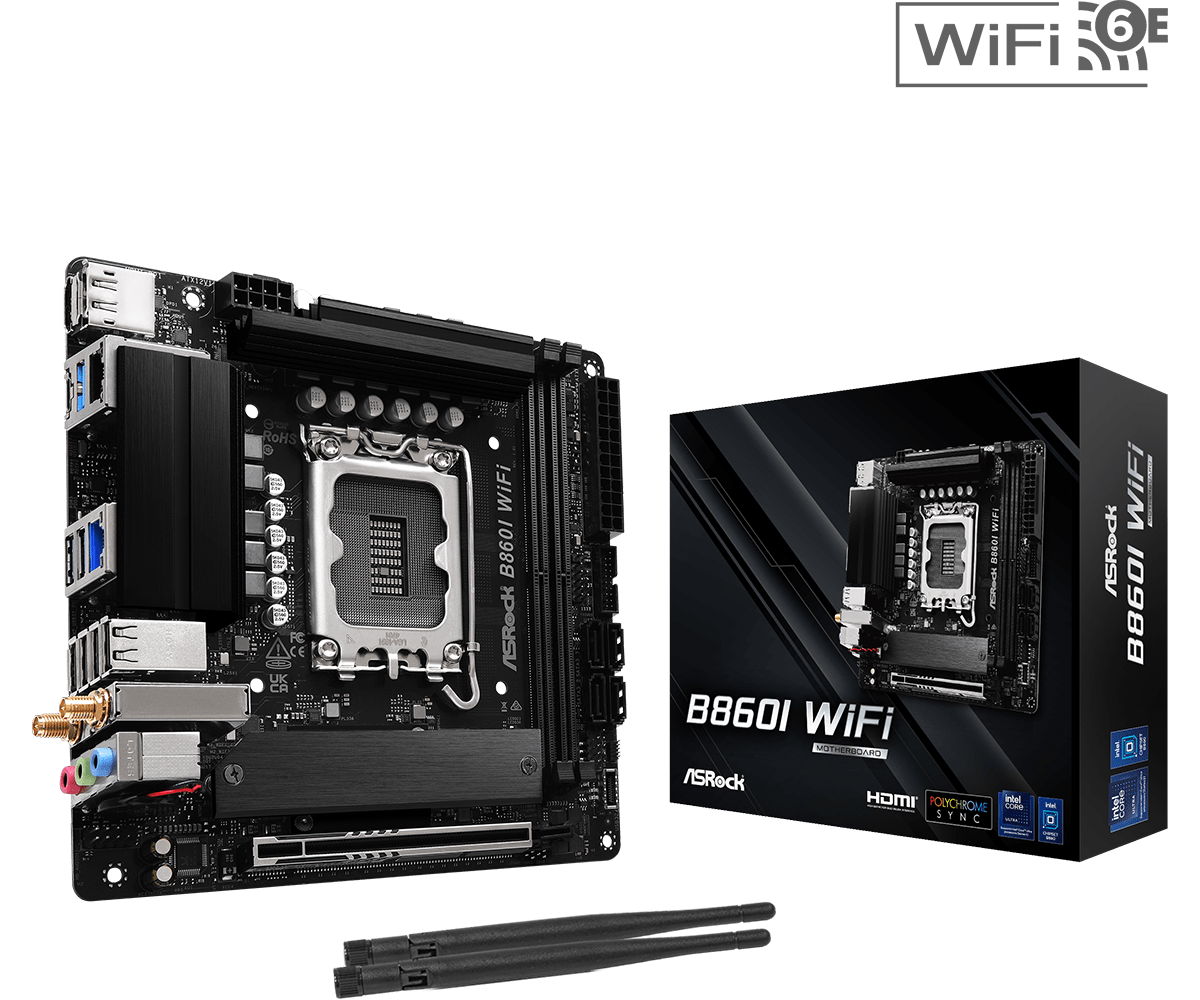 Материнская плата ASRock B860I WIFI LGA1851 2xDDR5 4xSATA 2xM.2 1xHDMI 1xDP WiFi Mini-ITX