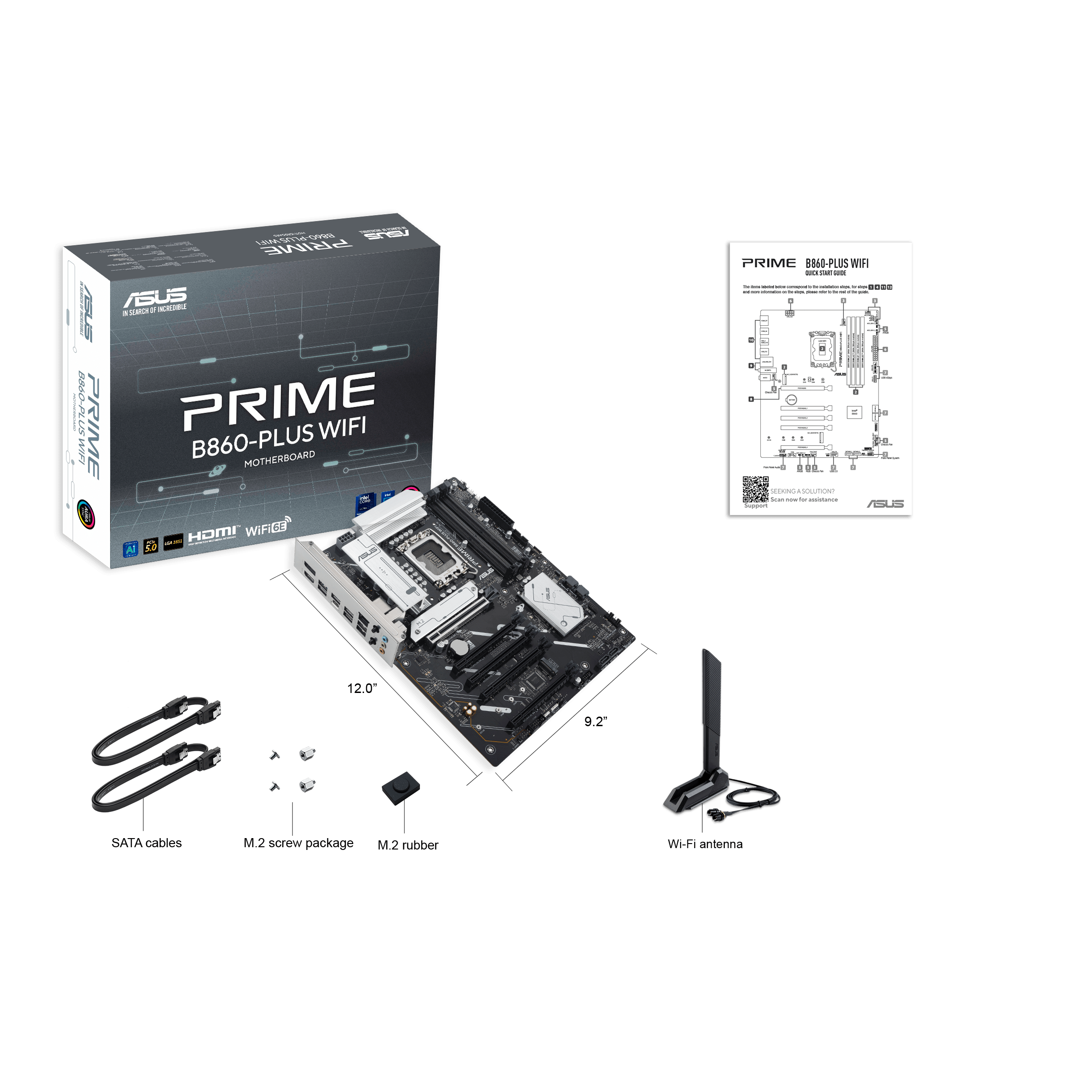Материнская плата ASUS PRIME B860M-A-CSM, LGA1851 B860 4xDDR5 4xSATA 2xM.2 HDMI 2xDP USB-C m-ATX