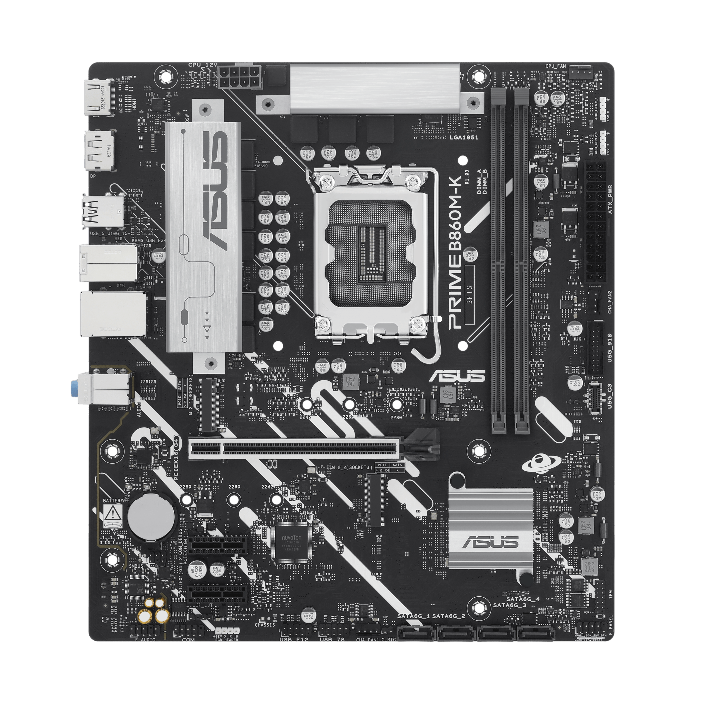 Материнская плата ASUS PRIME B860M-K, LGA1851 B860 2xDDR5 4xSATA 2xM.2 HDMI DP USB-C mATX