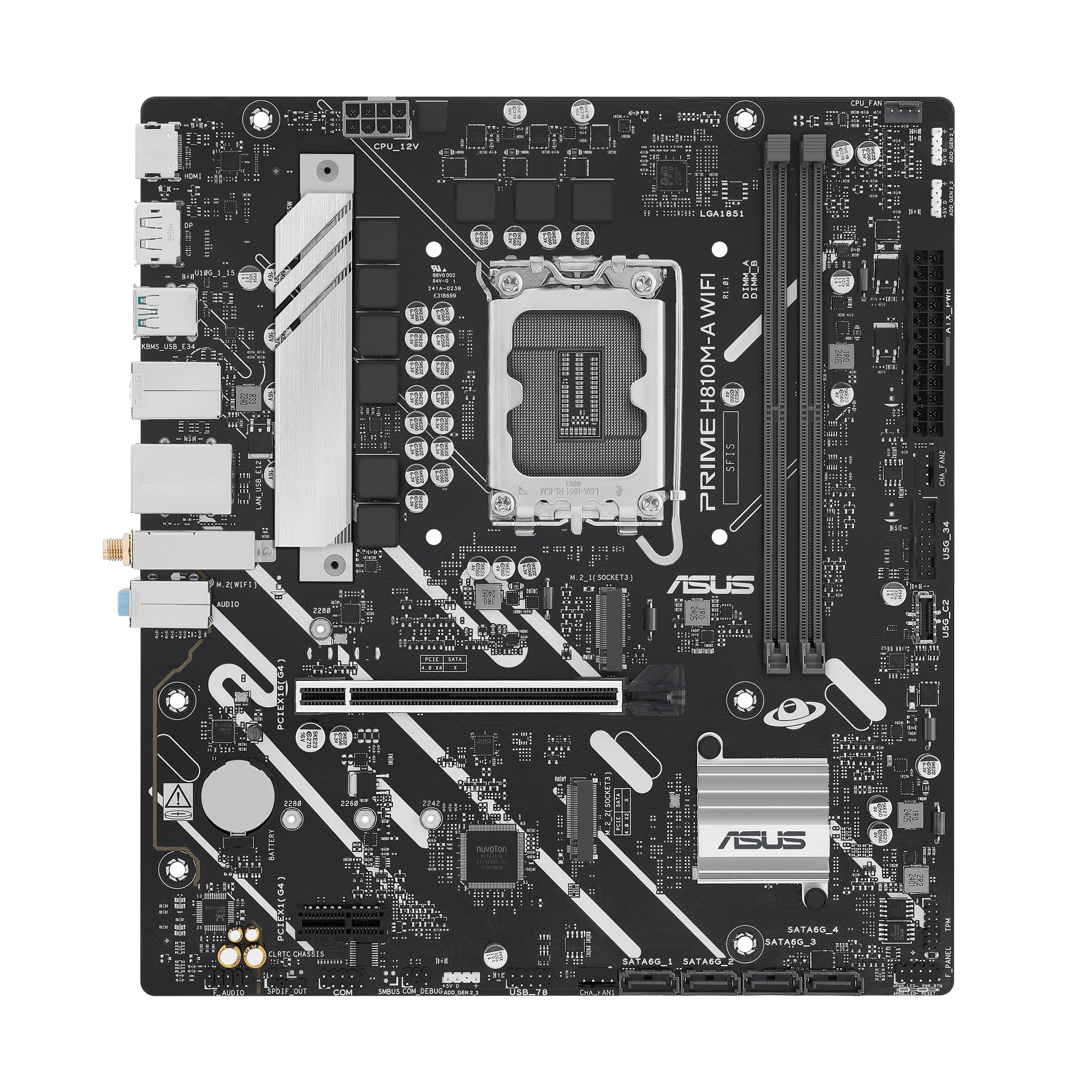 Материнская плата ASUS PRIME H810M-A WIFI, LGA1851 H810 2xDDR5 4xSATA 2xM.2 HDMI DP USB-C mATX