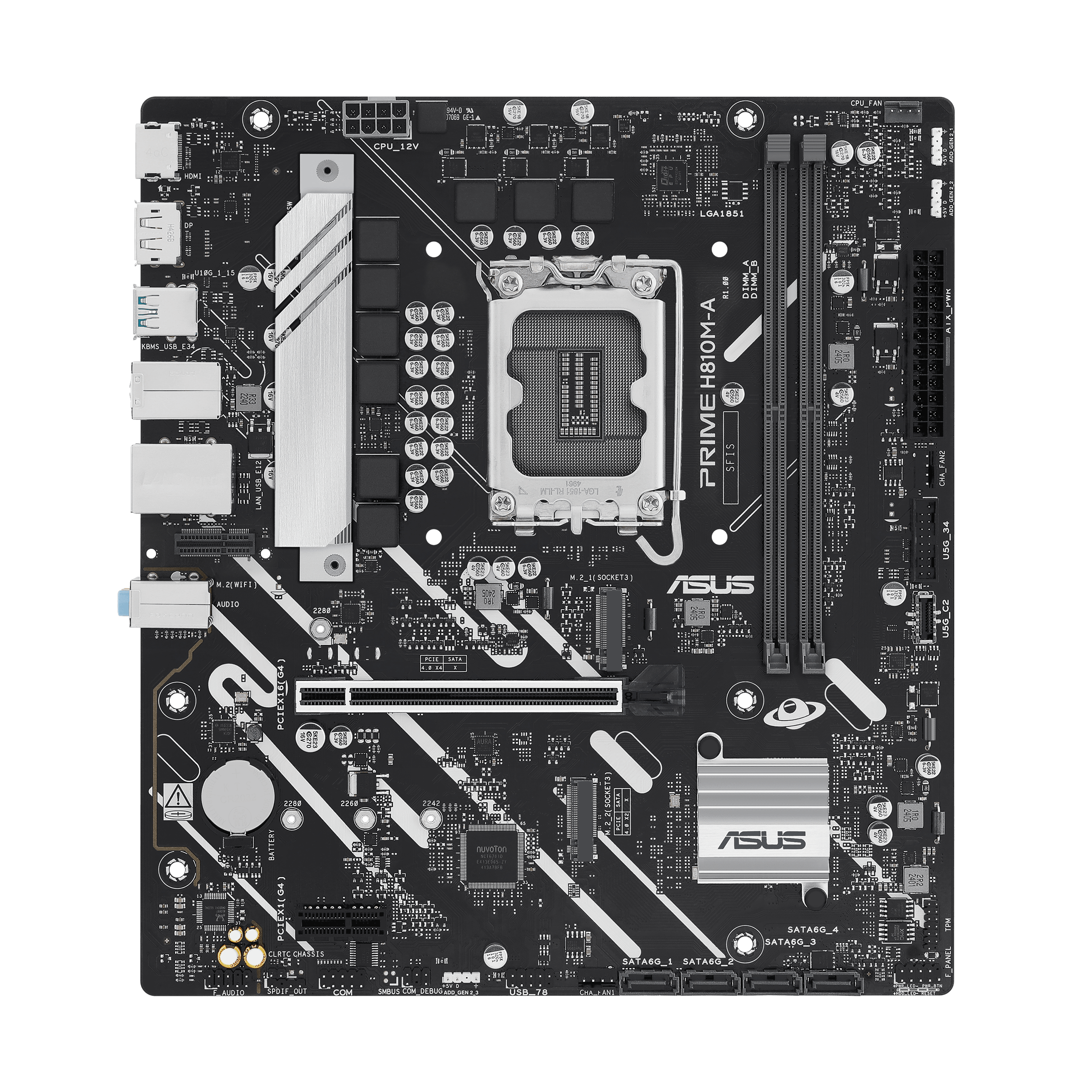 Материнская плата ASUS PRIME H810M-A-CSM, LGA1851 H810 2xDDR5 4xSATA 2xM.2 HDMI DP USB-C mATX