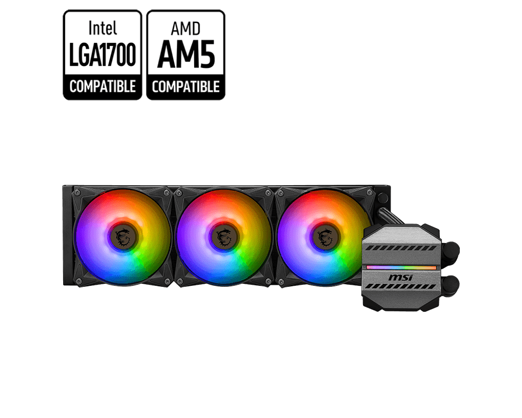 Водяное охлаждение для CPU MSI MAG CORELIQUID M360. Socket Intel/AMD, 4pin, Fan 3x120см, ARGB, Black