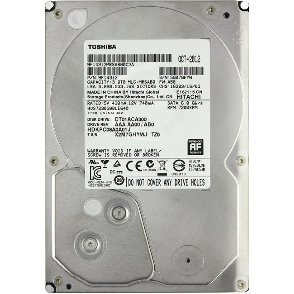 Жесткий диск HDD  3Tb TOSHIBA DT01ACA300 SATA 6Gb/s 64Mb 7200rpm 3.5