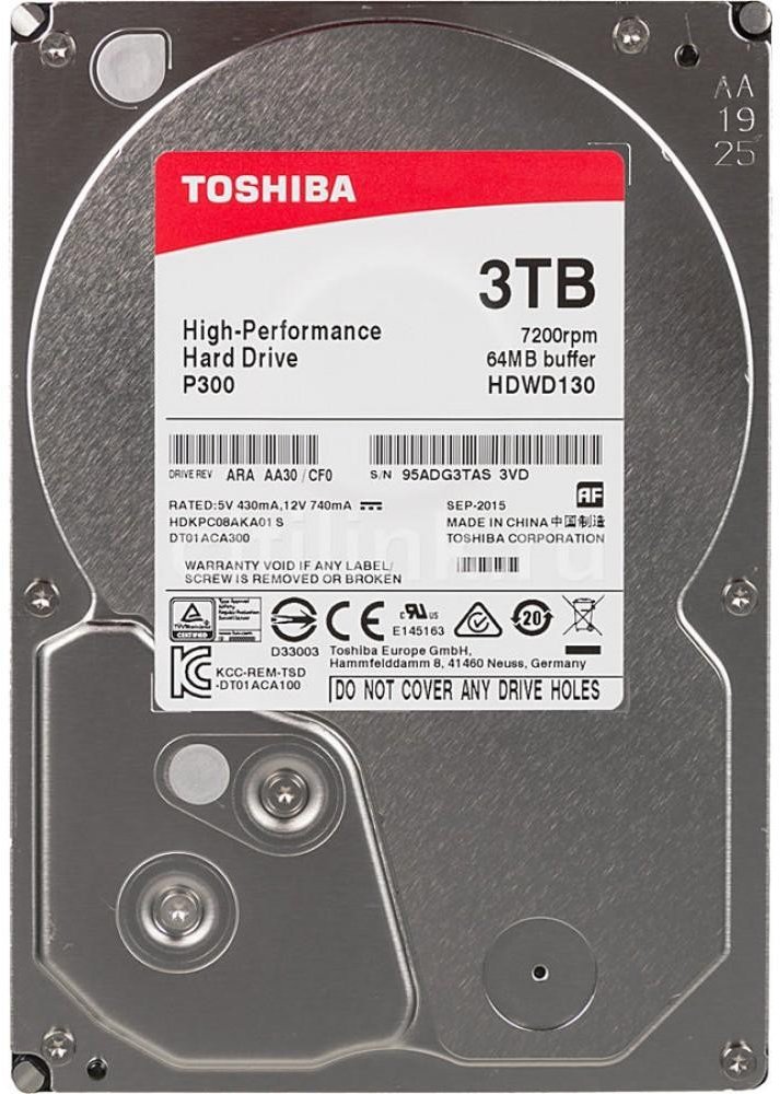 Жесткий диск HDD 3Tb TOSHIBA P300 SATA 6Gb/s  7200rpm 64Mb 3.5