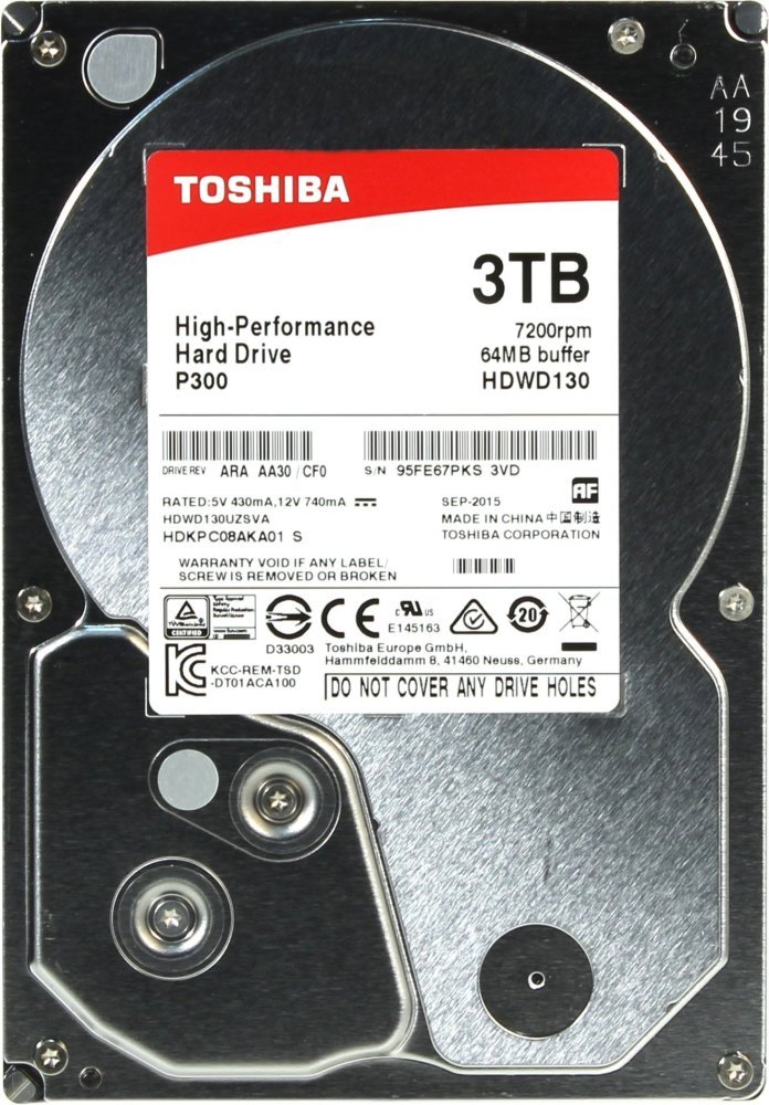 Жесткий диск HDD  3Tb TOSHIBA P300 SATA 6Gb/s 7200rpm 64Mb 3.5