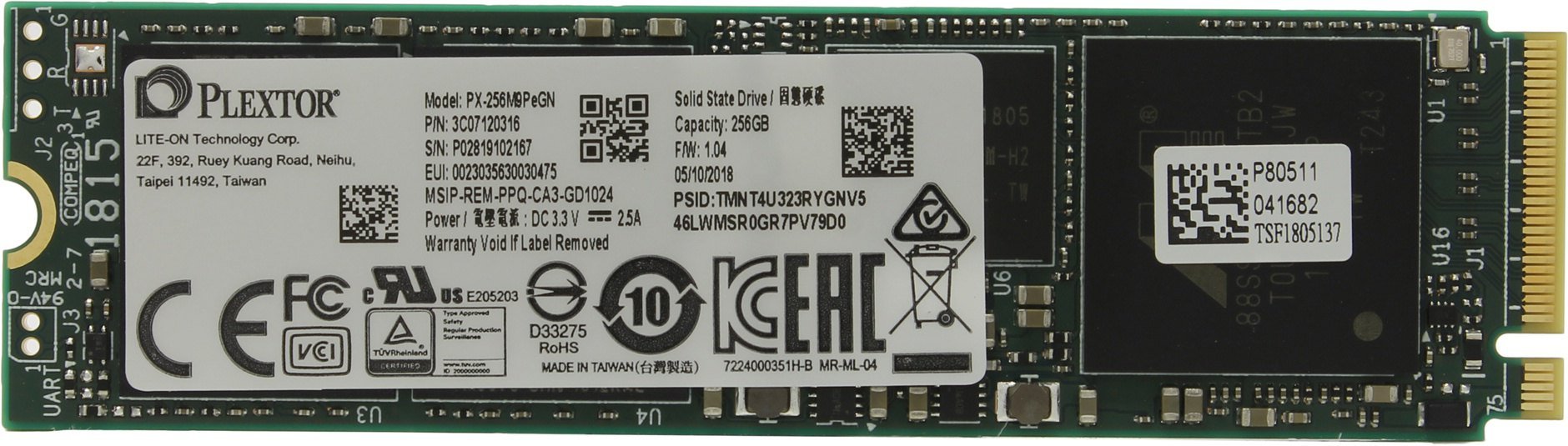Твердотельный накопитель  256GB SSD Plextor M9PeGN M.2 2280 R3000M/s W1000M/s PCIe Gen PX-256M9PeGN