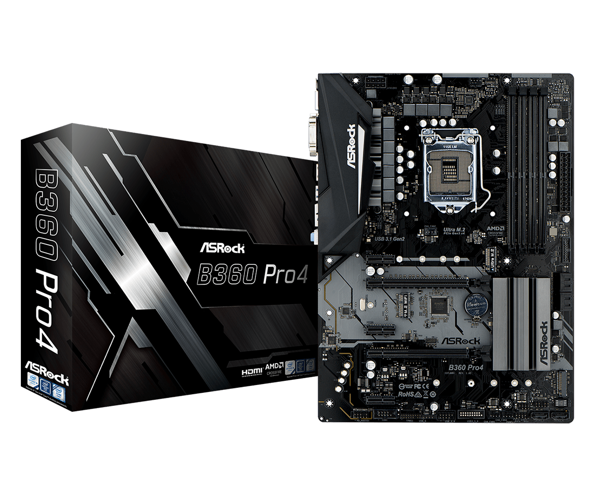 Материнская плата ASRock B360 PRO4 LGA1151 INTEL B360 4xDDR4 6xSATA3 D-Sub DVI HDMI  ATX