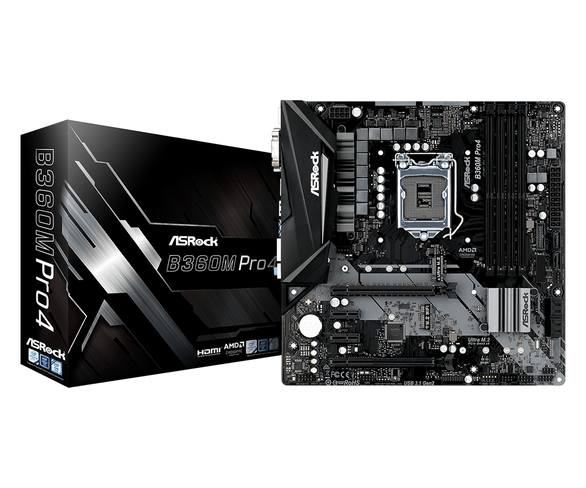 Материнская плата ASRock B360M PRO4 LGA1151 4xDDR4 6xSATA3 1xUM.2 1xM.2 D-Sub DVI HDMI microATX