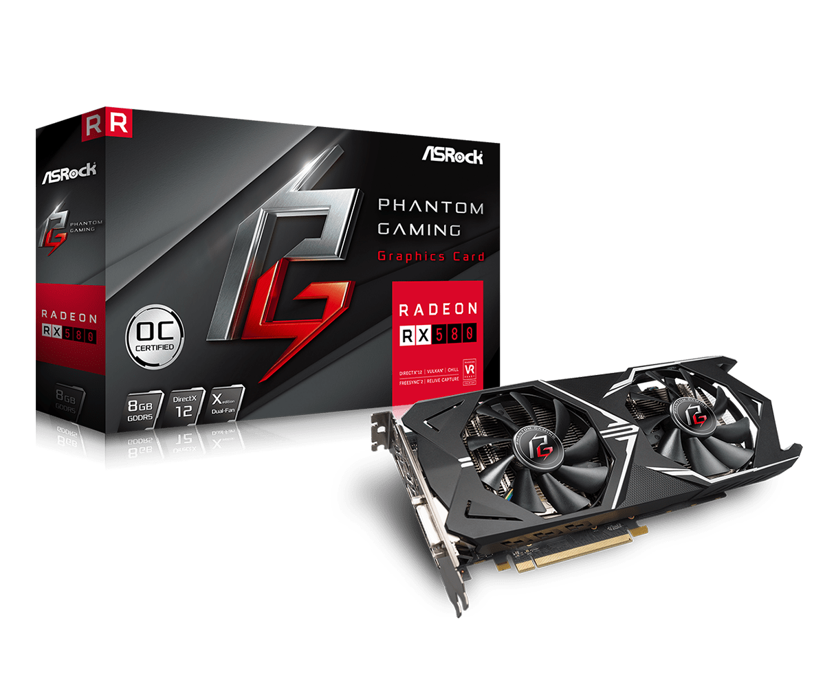 Видеокарта ASRock PHANTOM GAMING RADEON RX580 GXR 8Gb OC GDDR5 256bit 1xDVI 1xHDMI 1xDP BOX