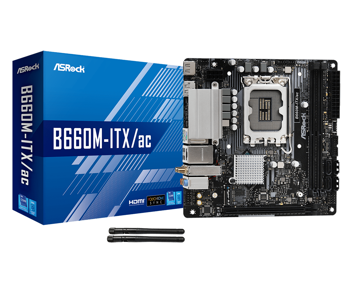 Материнская плата ASRock B660M-ITX/AC LGA1700 2xDDR4 4xSATA RAID M.2 HDMI DP 5xUSB3.2 mITX