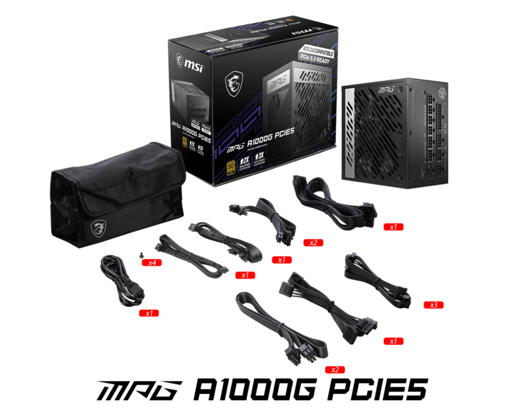Блок питания MSI MPG A1000G PCIE5, 1000W, Active PFC, 80+ GOLD, Full Modular, MPG A1000G PCIE5