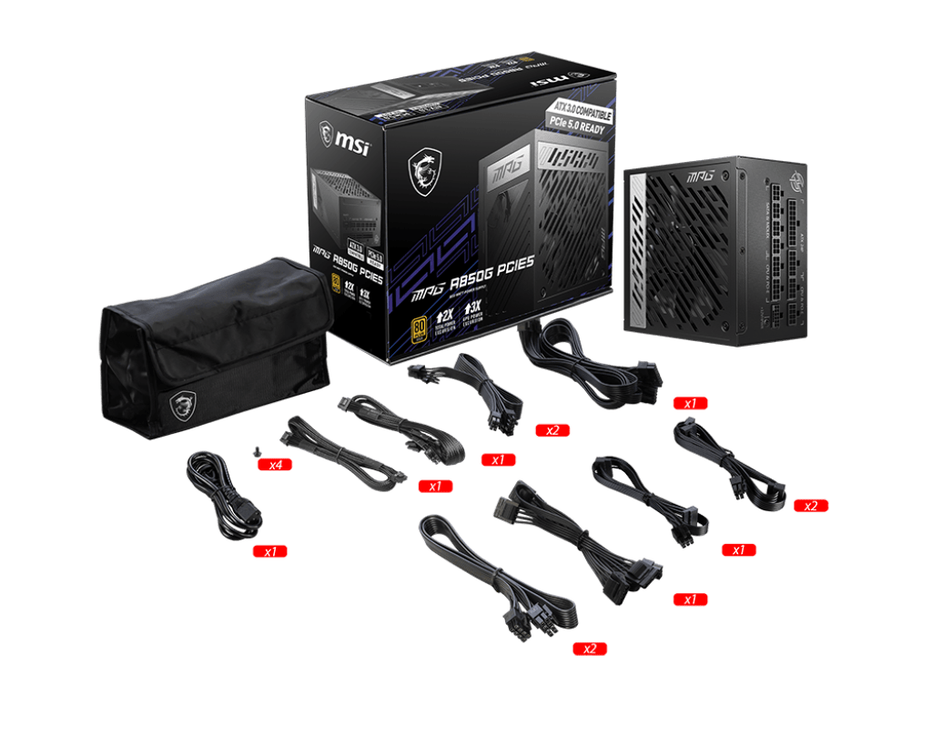 Блок питания MSI MPG  A850G PCIE5, 850W, Active PFC, 80+ GOLD, Full Modular, MPG A850G PCIE5