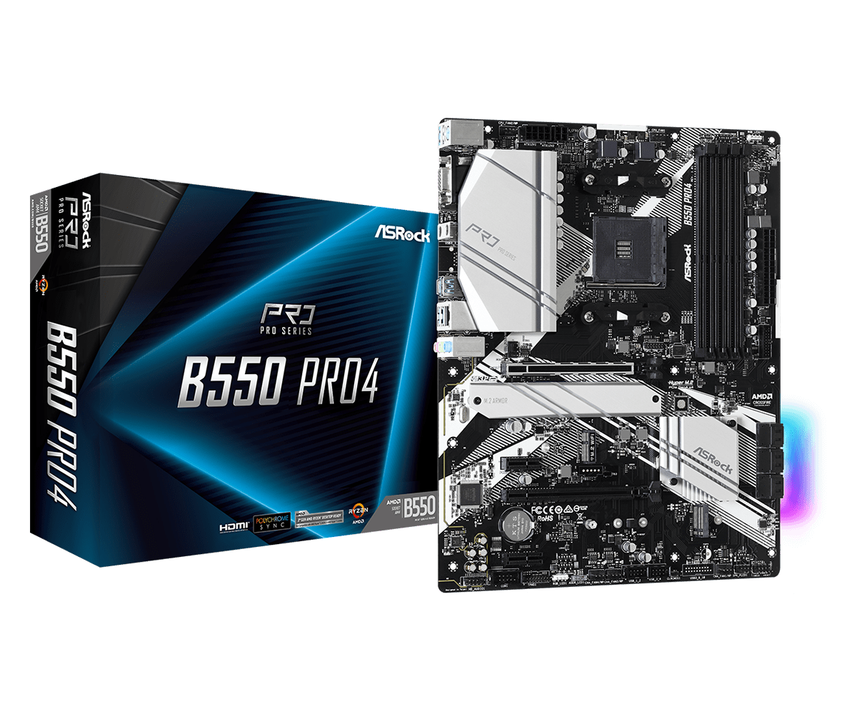Материнская плата ASRock B550 PRO4 AM4 4xDDR4 6xSATA3 2xM.2 D-Sub HDMI ATX