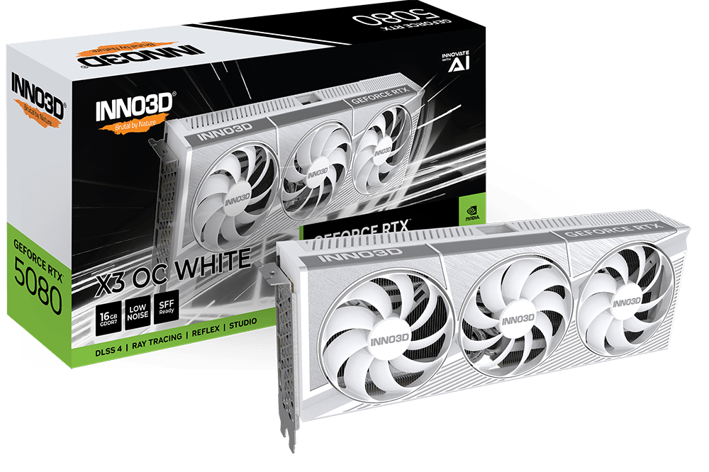 Видеокарта Inno3D GeForce RTX5080 X3 OC White, 16G GDDR7 256-bit 1xHDMI 3xDP N50803-16D7X-17605211