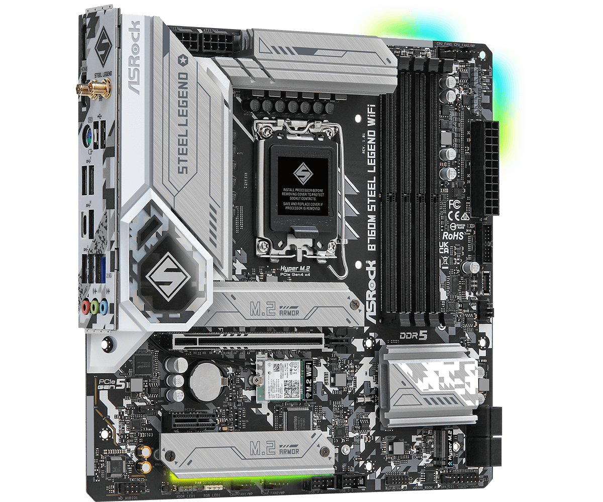 Материнская плата ASRock B760M STEEL LEGEND WIFI LGA1700 4xDDR5 4xSATA RAID 3xM.2 HDMI DP eDP mATX