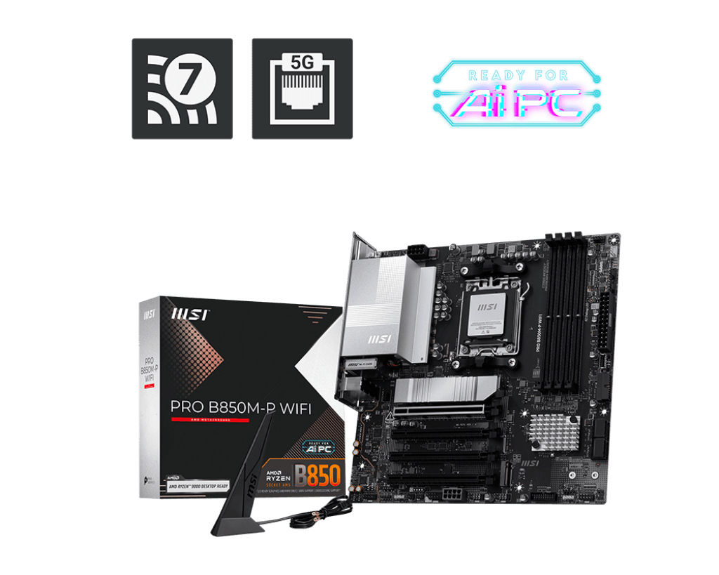 Материнская плата MSI PRO B850M-P WIFI AM5 4xDDR5 4xSATA3 RAID 3xM.2 HDMI DP Type-C mATX