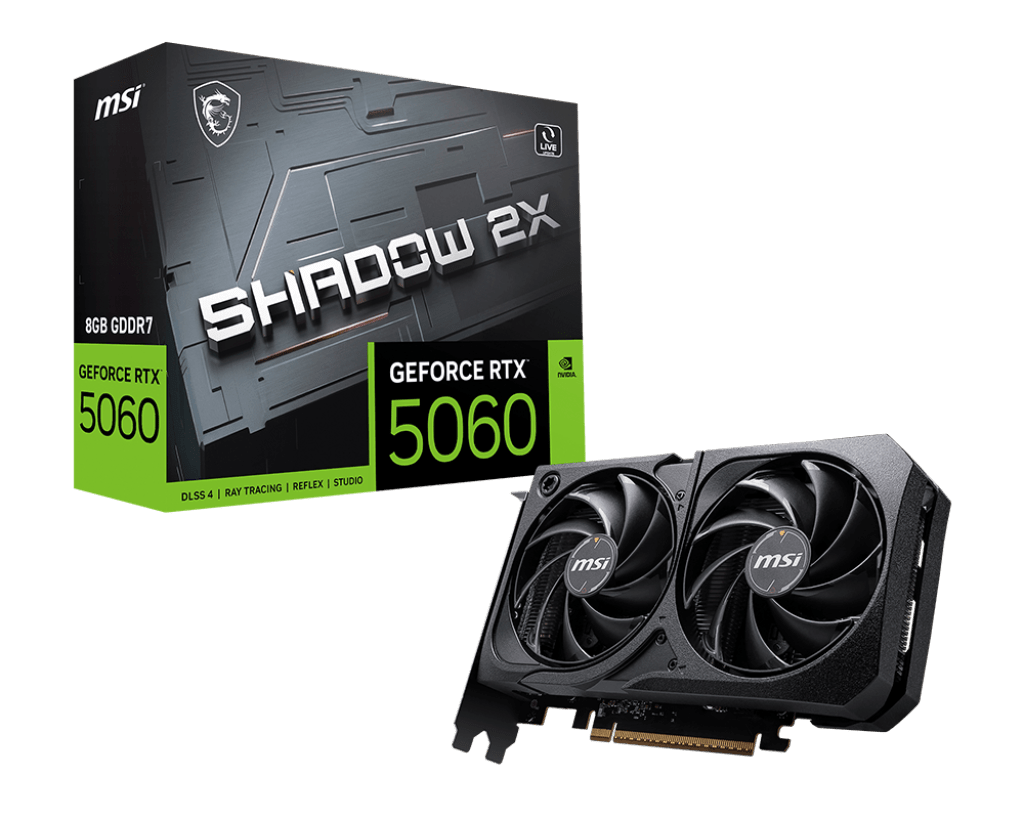 Видеокарта MSI GeForce RTX 5060 8G SHADOW 2X, 8Gb GDDR7 128-bit 1xHDMI 3xDP G5060-8S2
