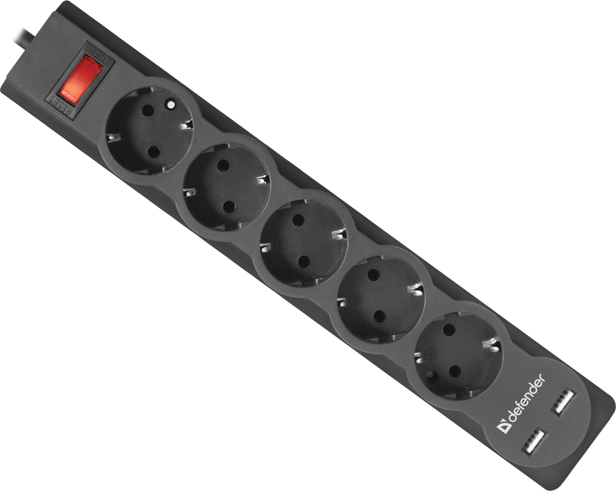 Сетевой фильтр Defender DFS 751 5 розеток, 1.8 м (защита от ВЧ и импульсных помех, USB зарядка 2.1А)