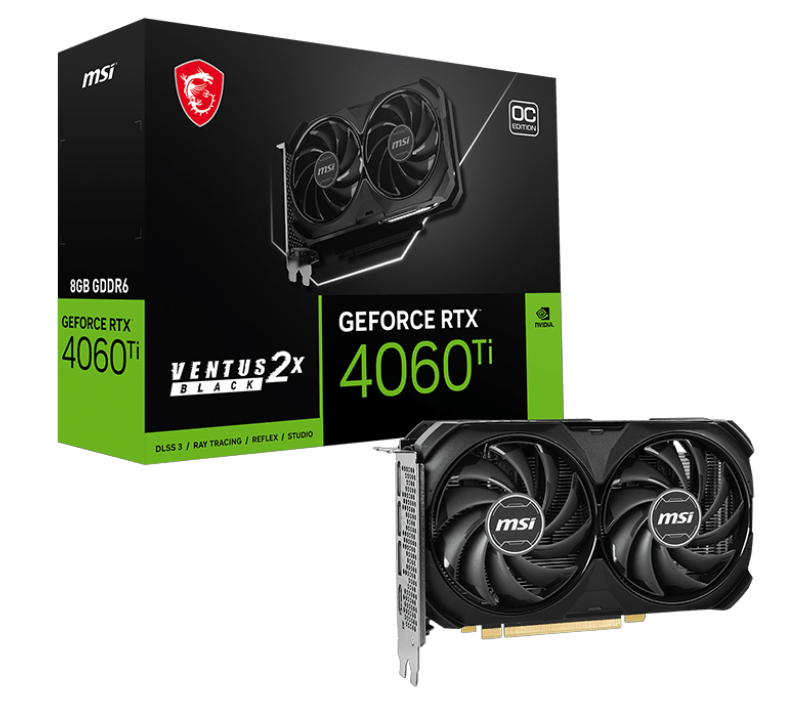 Видеокарта MSI GeForce RTX 4060TI VENTUS 2X BLACK  8G OC, 8G GDDR6 128-bit HDMI 3xDP