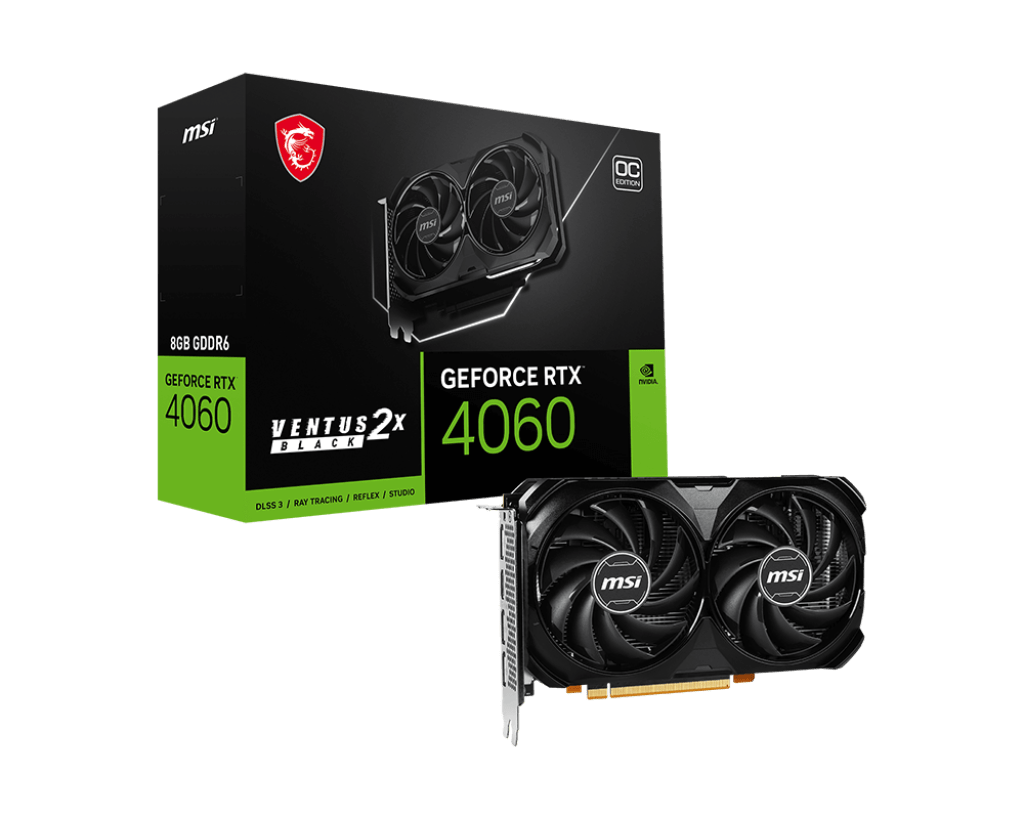Видеокарта MSI GeForce RTX 4060 VENTUS 2X BLACK 8G OC, 8G GDDR6 128-bit HDMI 3xDP